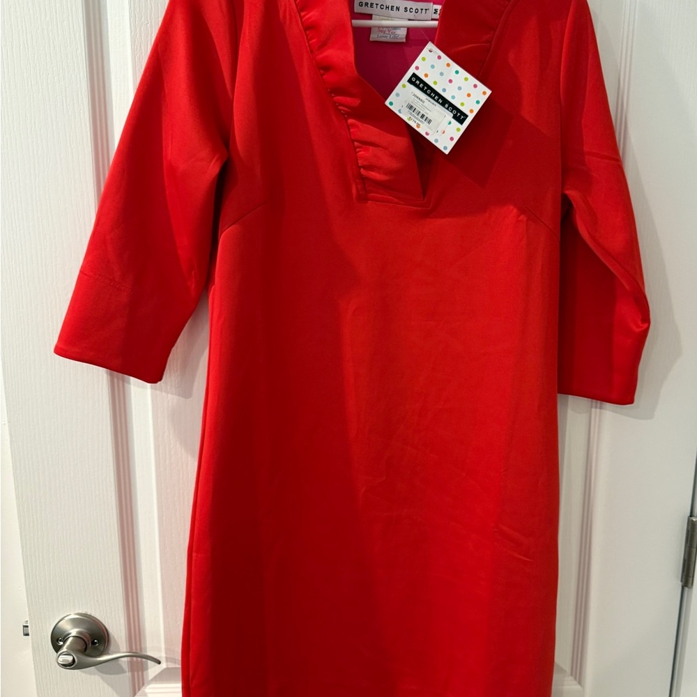Gretchen Scott Ruffneck Dress Crimson M - Picture 7 of 12
